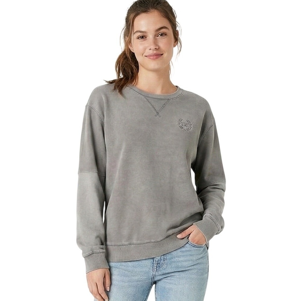 PINK Victoria's Secret Sweatshirt Womens Small Grey Mineral Wash Oversized‎ Logo